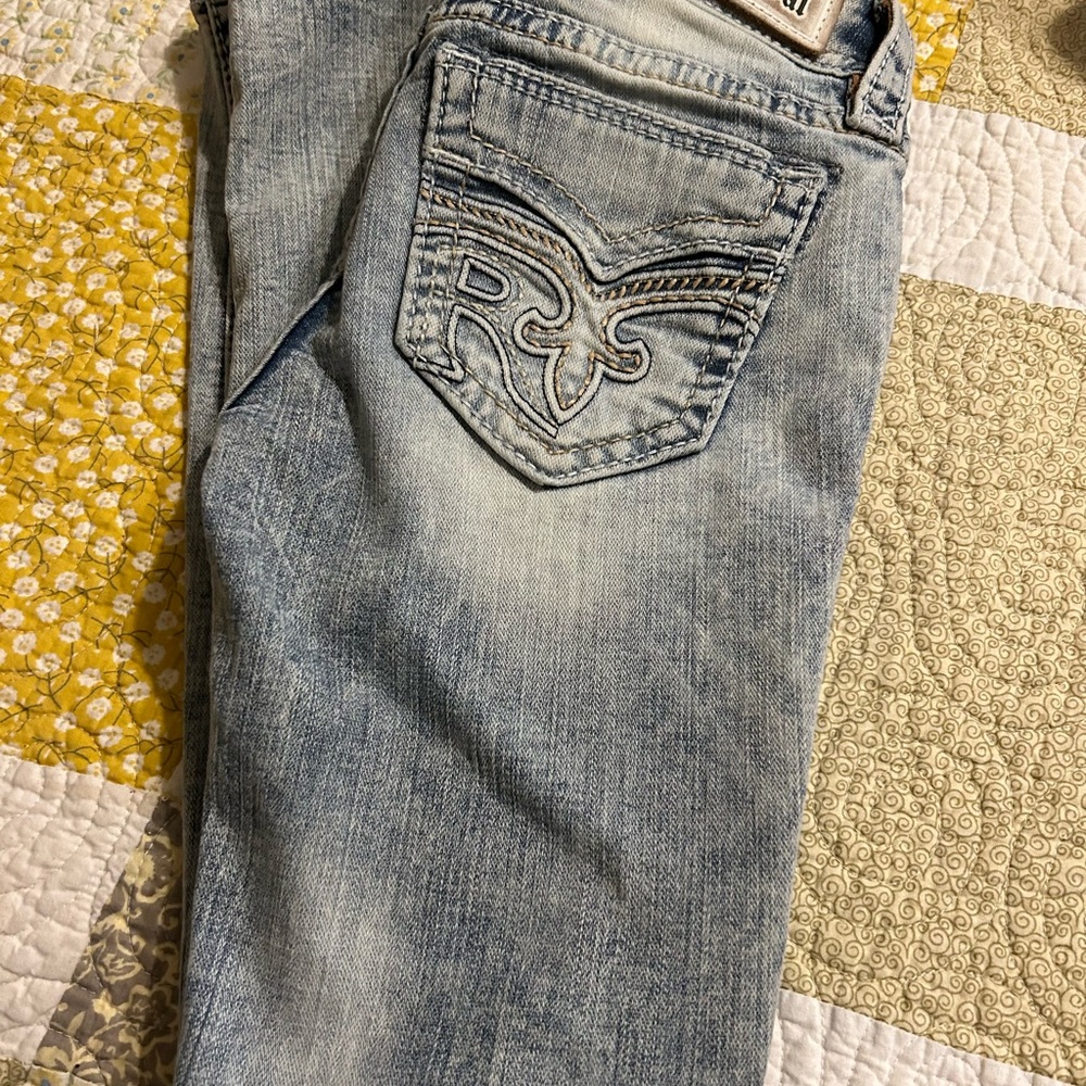 Rock Revival Blue Skinny Jeans with Distressed Detailing